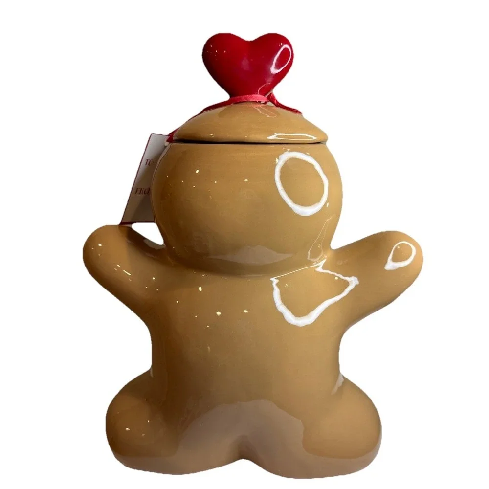 Peppermint & Pine Gingerbread Girl Canister / Cookie Jar with Red Bow Viral‎